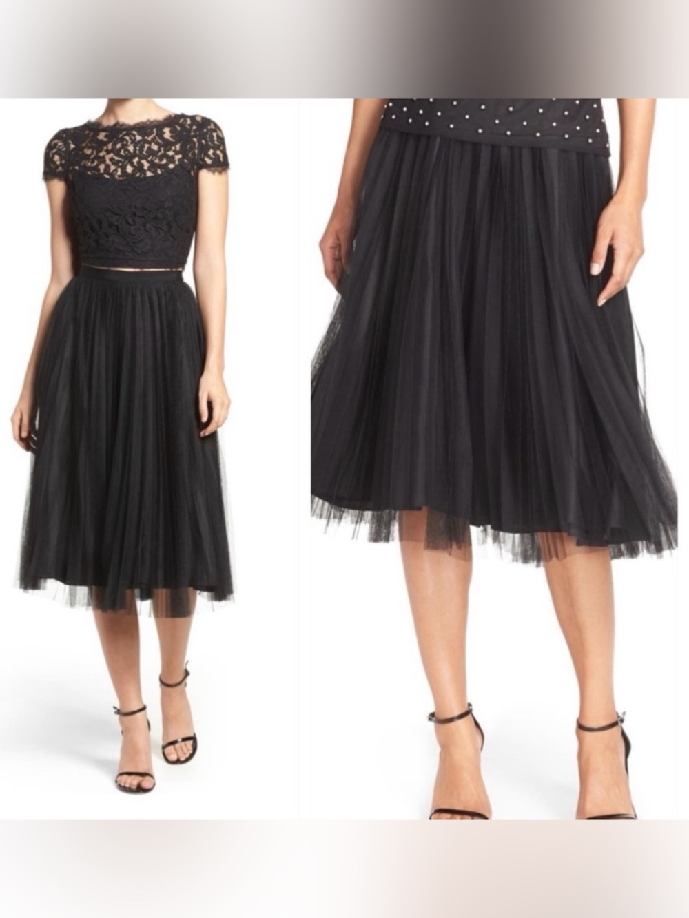 Adrianna Papell Evening Essentials Black Pleated Tulle Midi Skirt 4